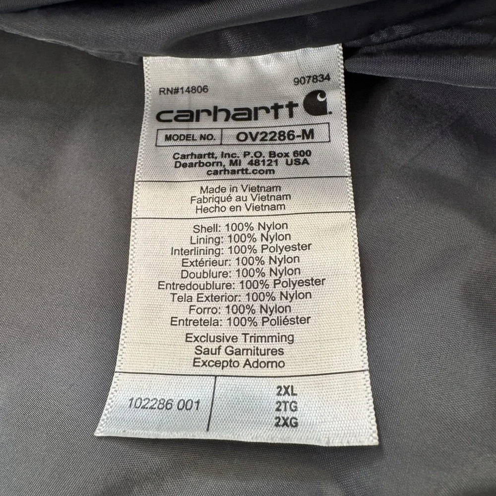 Carhartt Model 0V2286-M Rain Defender Puffer Vest Black Men 2xl Gorpcore